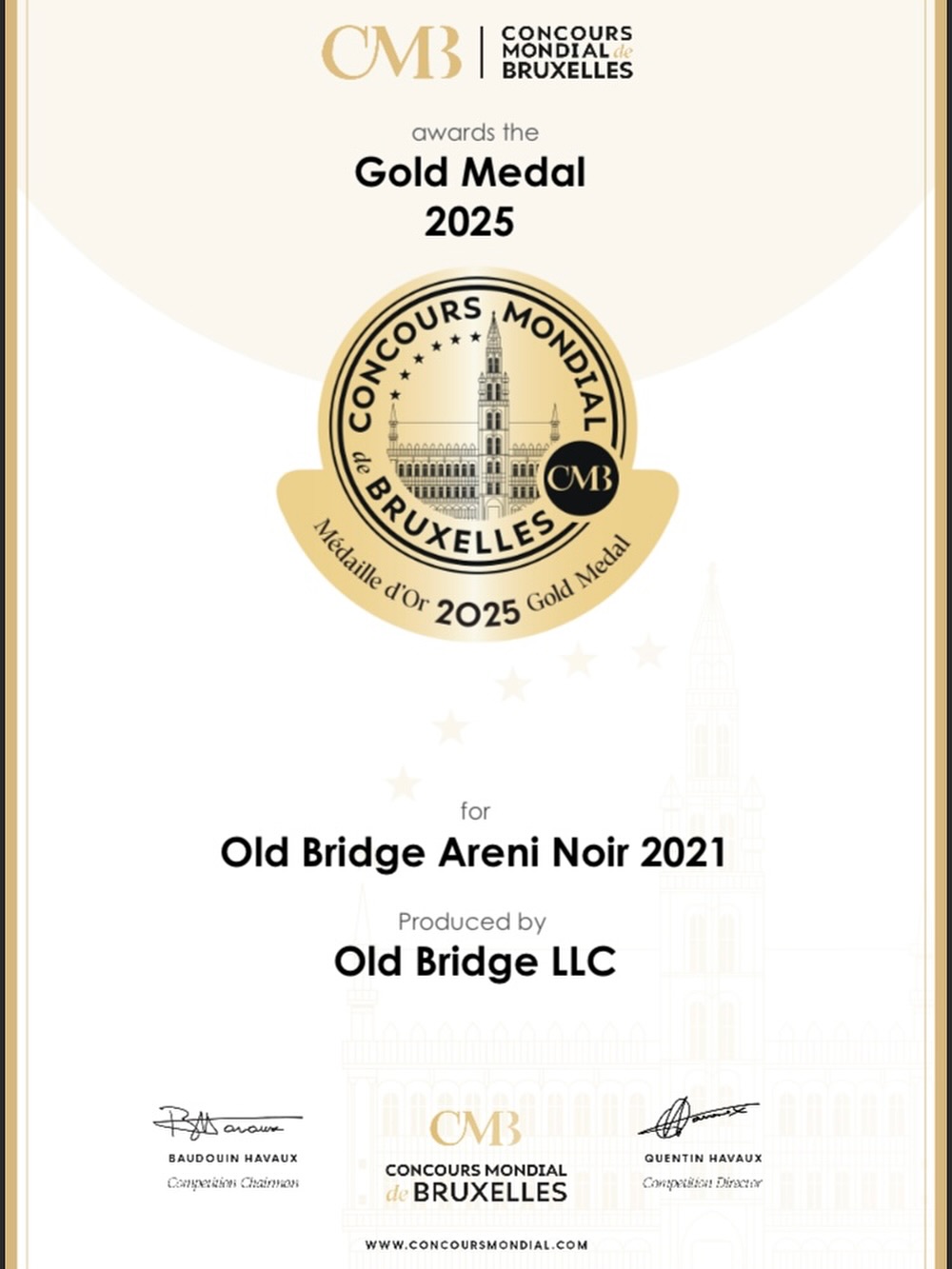 Diplom – Concours Mondial de Bruxelles – Gold Medal